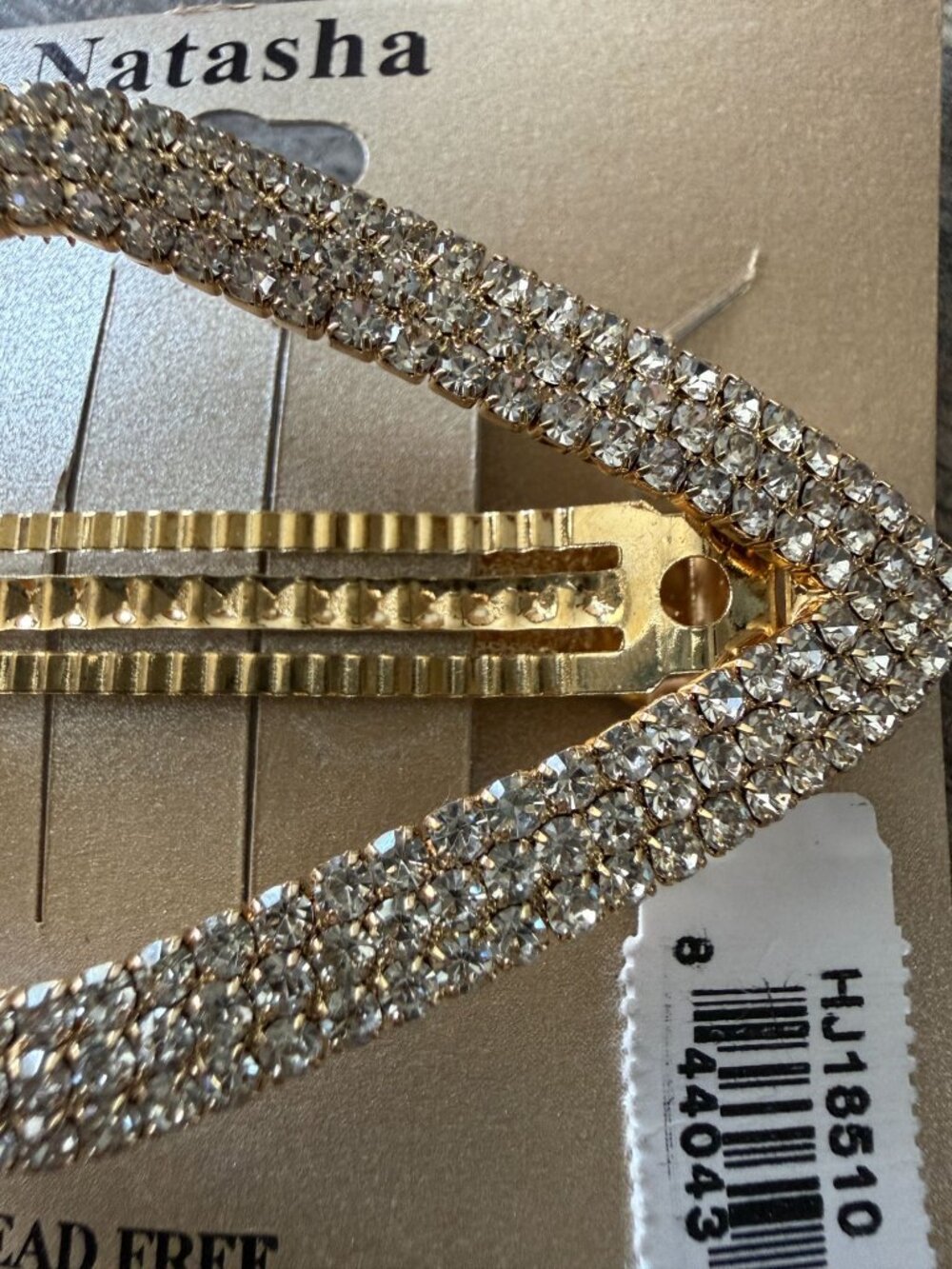 NWT Natasha Gold-Tone Rhinestone Barrette Diamond Shaped 3.5 Inches Bridal Prom - Picture 3 of 5